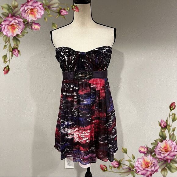 BCBGMAXAZRIA strapless beaded mini silk dress size 10 - Picture 1 of 15